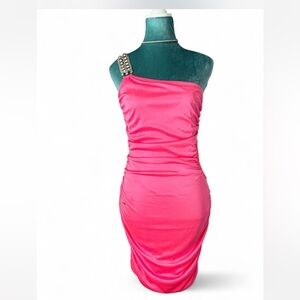 Y2K Deb Vibrant Pink One-Shoulder Dress